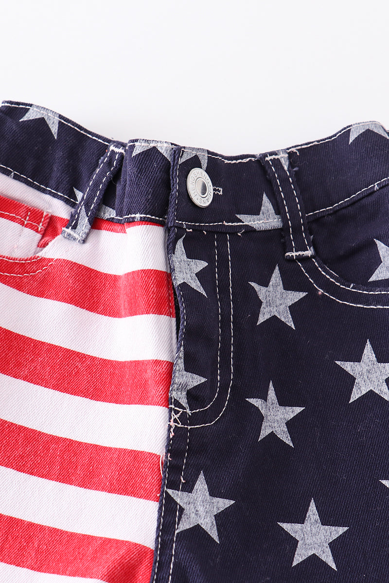 Star and Stripe Double Layered Bell Bottom Denim