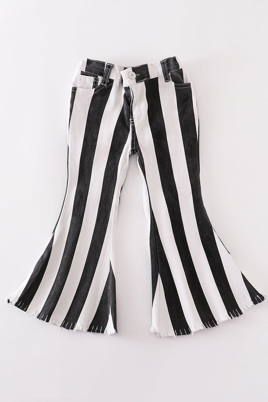 Elena Black Stripe Denim Flare Jeans