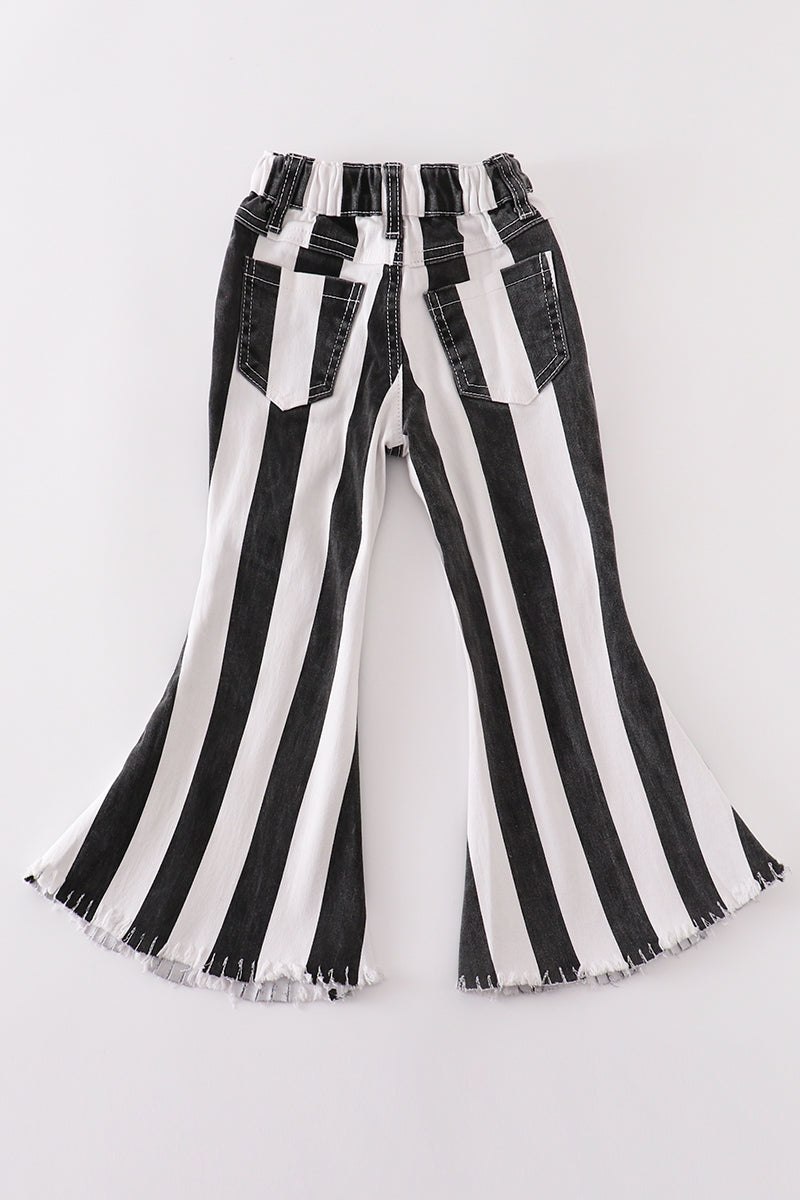 Elena Black Stripe Denim Flare Jeans