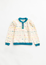 Children's sweater with colorful pattern on a white background