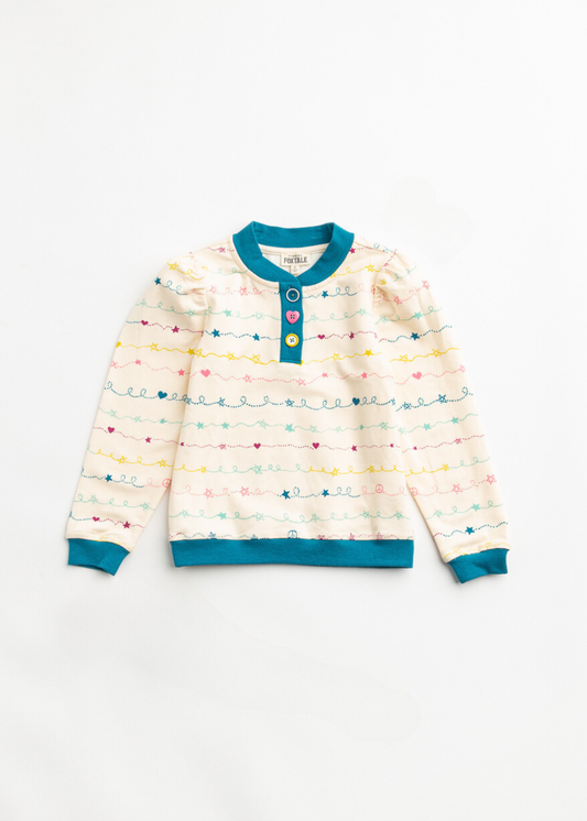 Children's sweater with colorful pattern on a white background