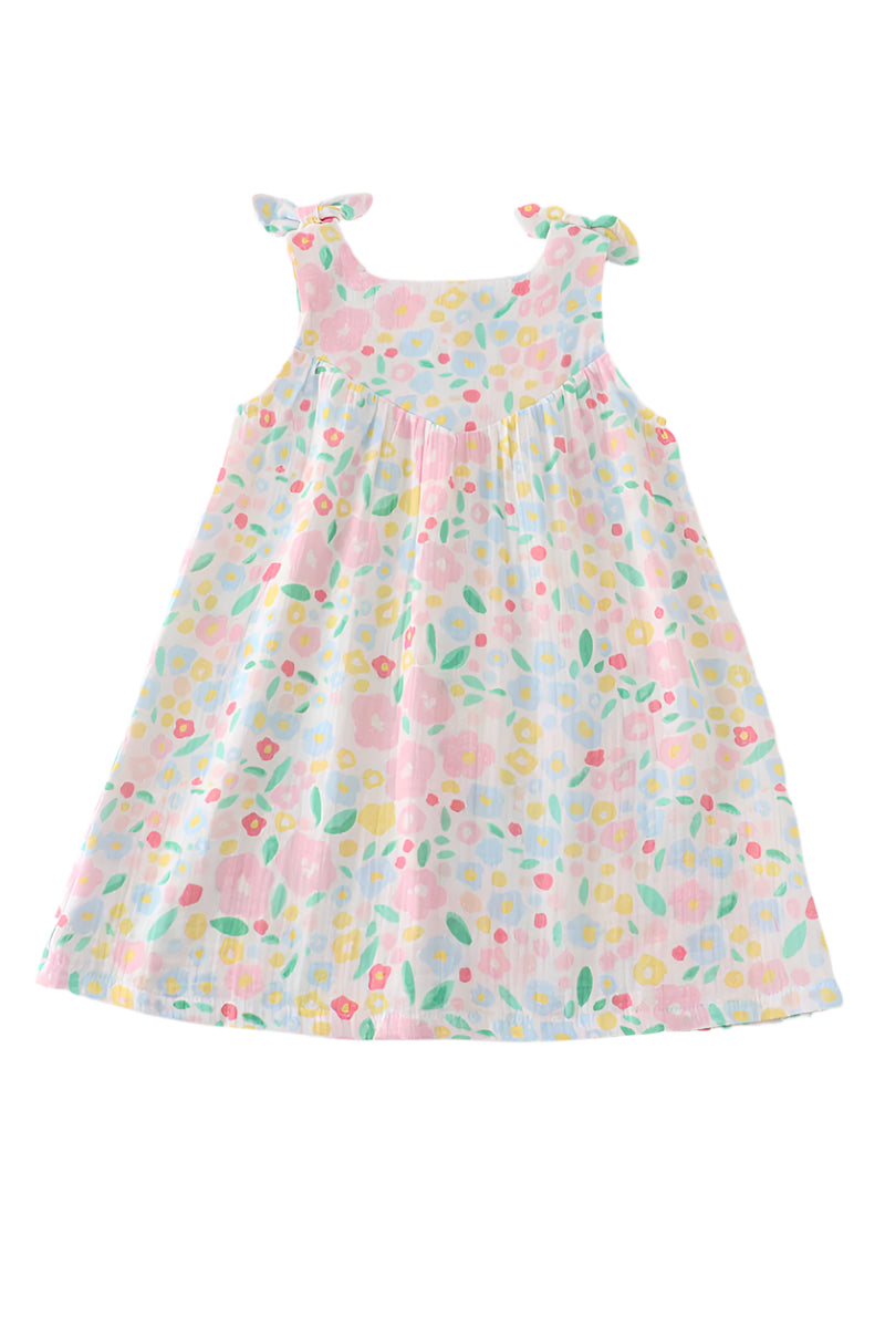 Pink Muslin Leaves Bow Dress