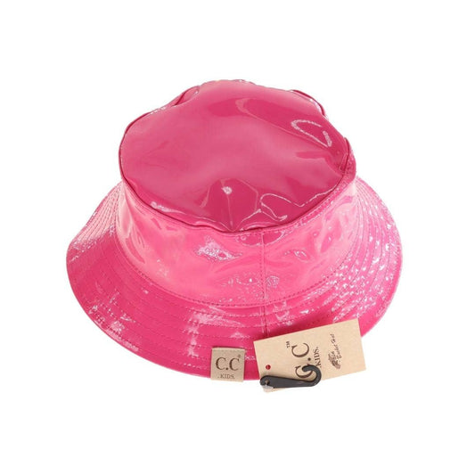 Kids Shiny Rain Bucket Hat: Hot Pink