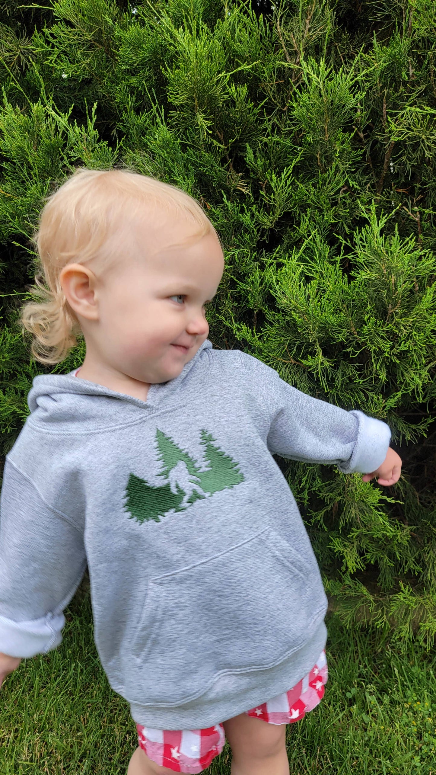 Bigfoot Toddlers Hoodie Sasquatch in Trees: Gray