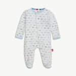 Baby onesie with airplane pattern on a white background
