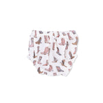 Baby bloomers with cowboy boot pattern on a white background