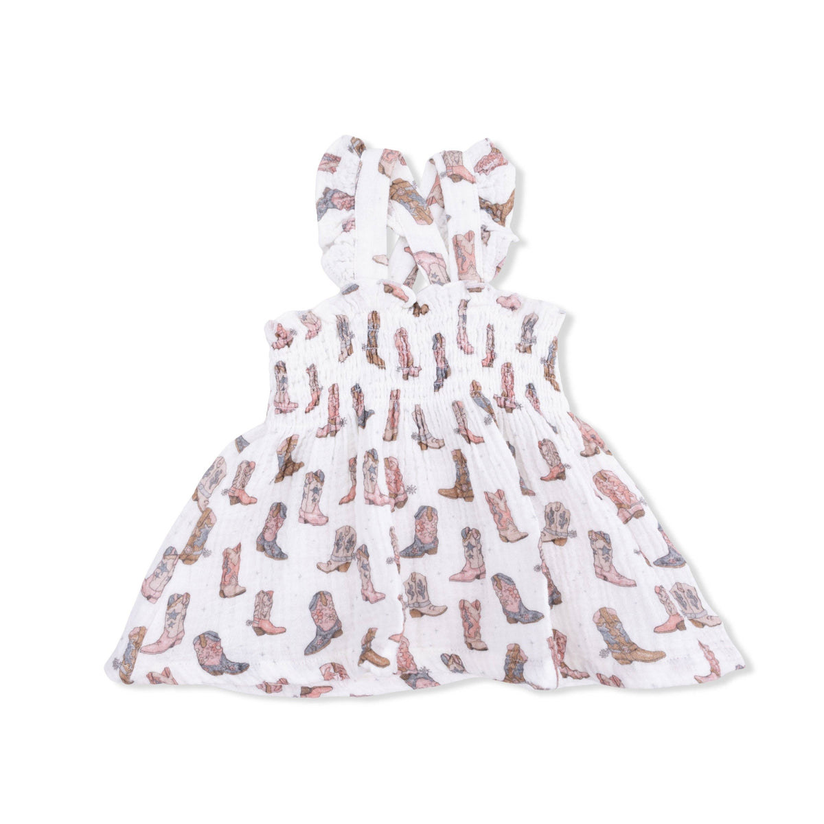 Dress with cowboy boot pattern on a white background