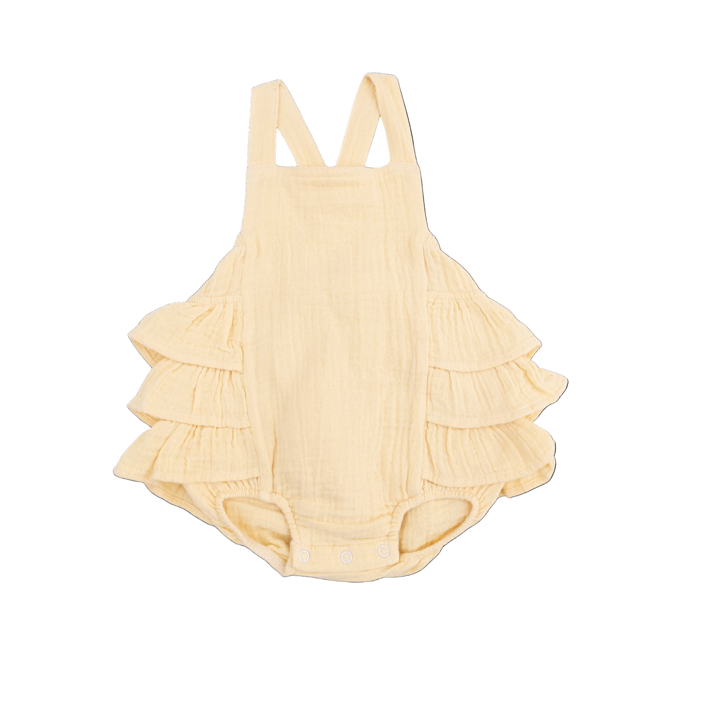 Yellow ruffled romper on a white background