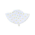 Baby sun hat with lemon pattern on a white background