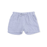 Blue checkered shorts on a white background