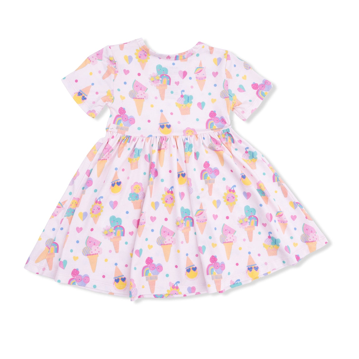Children's dress with ice cream cone pattern on a white background