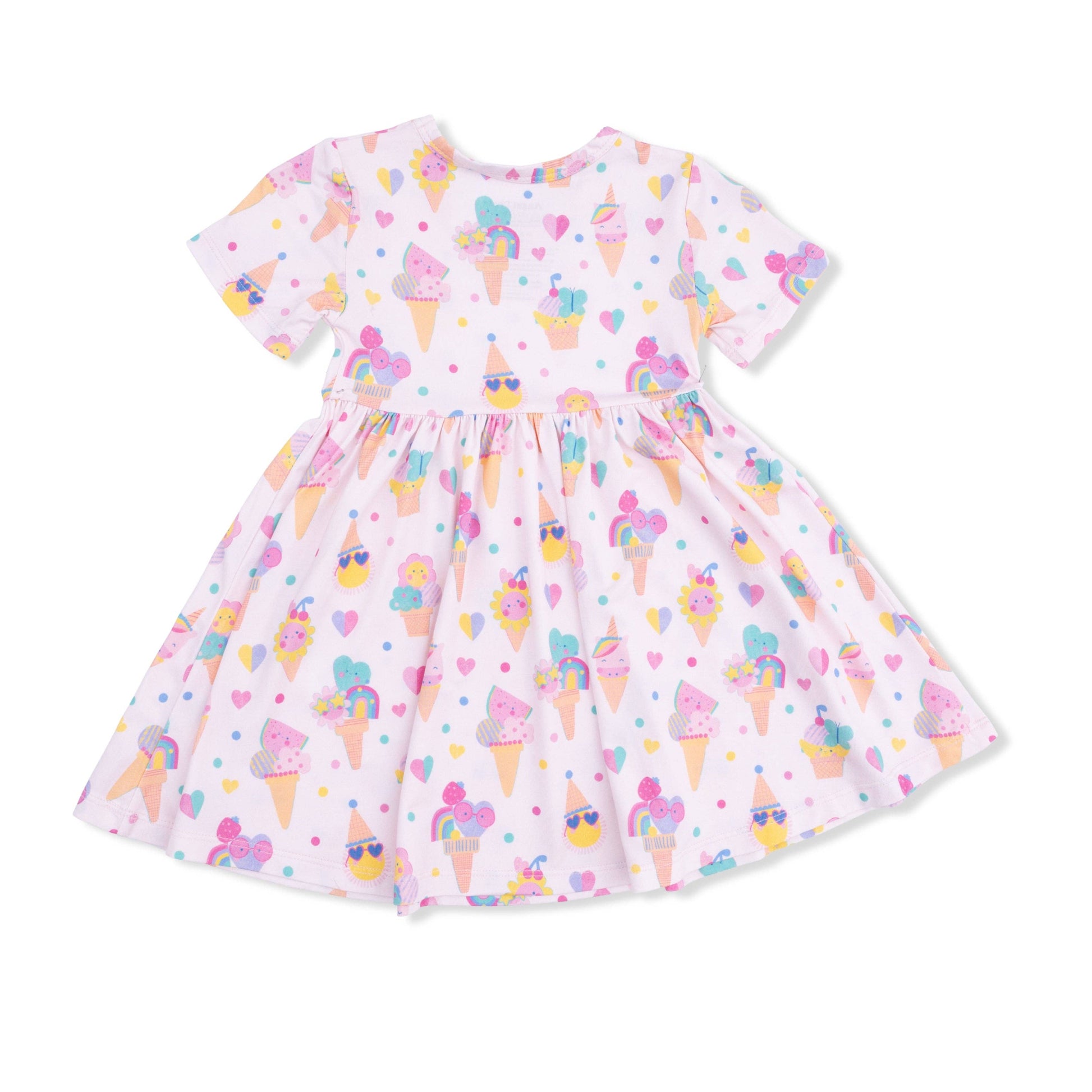 Children's dress with ice cream cone pattern on a white background