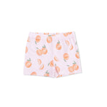 Shorts with peach pattern on a pink background