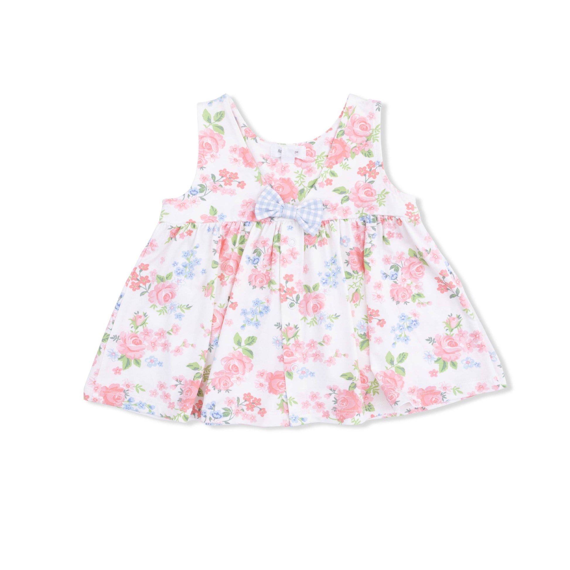 back of Floral dress with a bow on a white background