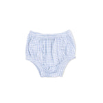 Blue and white checkered baby bloomers on a white background