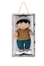 Apple Park Kids Grady soft boy doll in organic cotton shirt and joggers