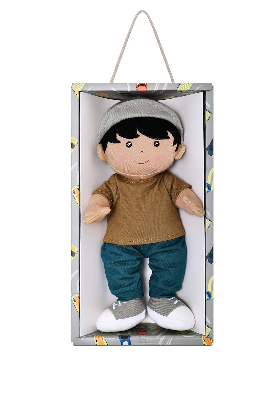 Apple Park Kids Grady soft boy doll in organic cotton shirt and joggers