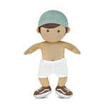 Apple Park Kids Levi soft boy doll in sage with organic cotton shirt and chambray shorts, additional view