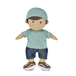Apple Park Kids Levi soft boy doll in sage with organic cotton shirt and chambray shorts, additional view