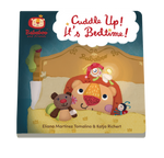 Children's book titled 'Cuddle Up! It's Bedtime!' with cartoon characters on the cover.