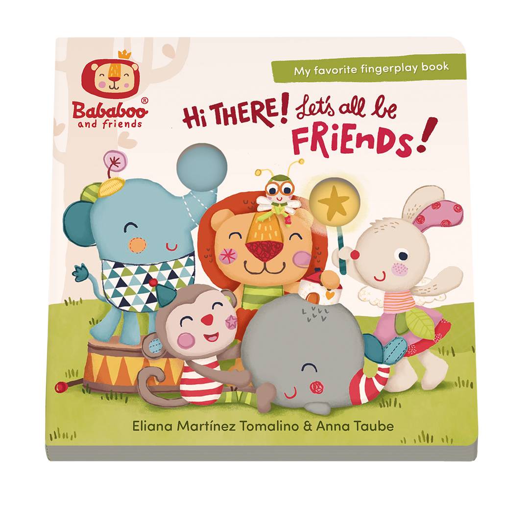 Children's book titled 'Hi THERE! Let's all be FRIENDS!' with cartoon animals on the cover.