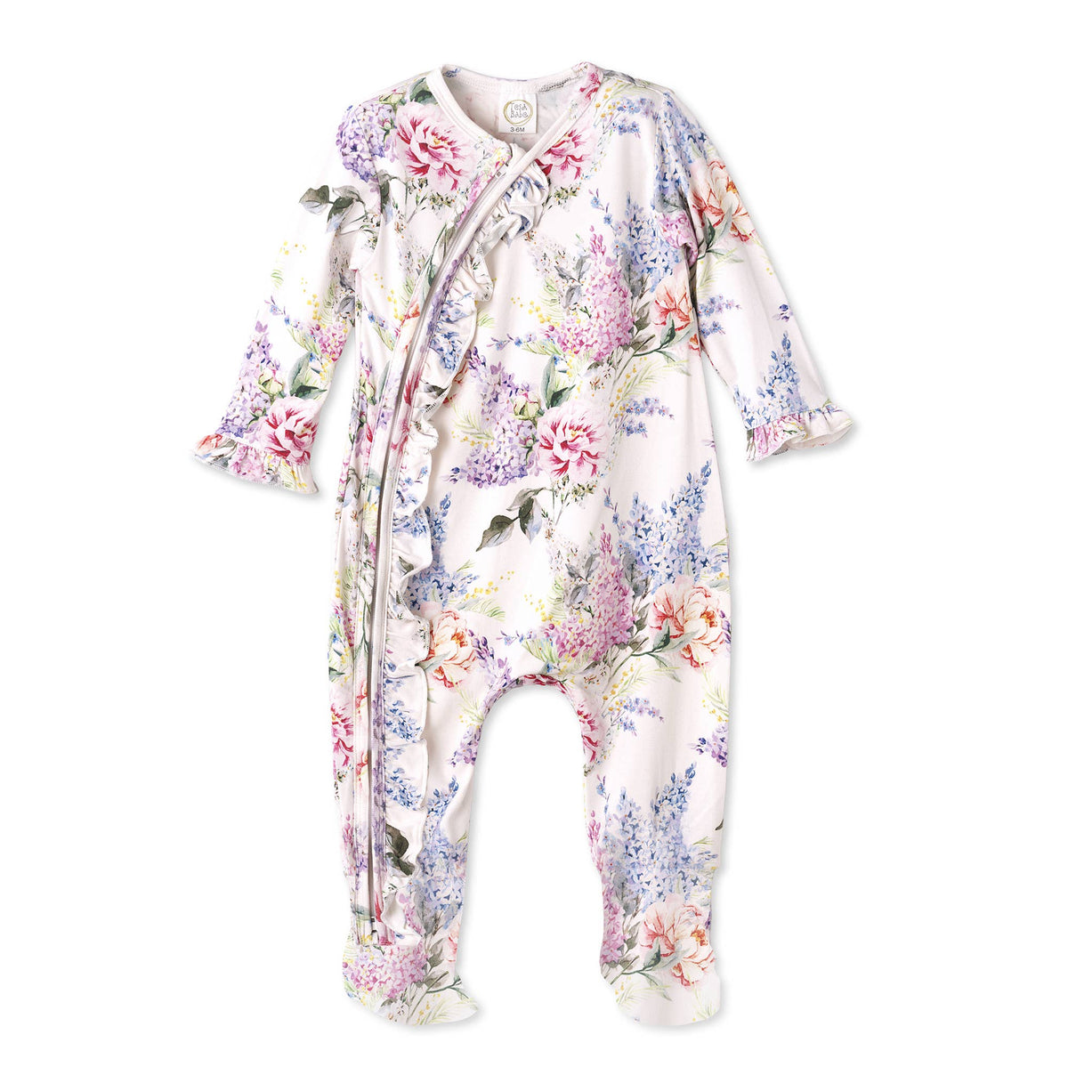 Floral baby onesie on a white background