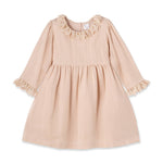Beige dress with lace details on a white background