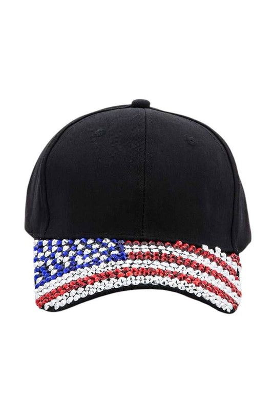 Black cap with American flag design on a white background