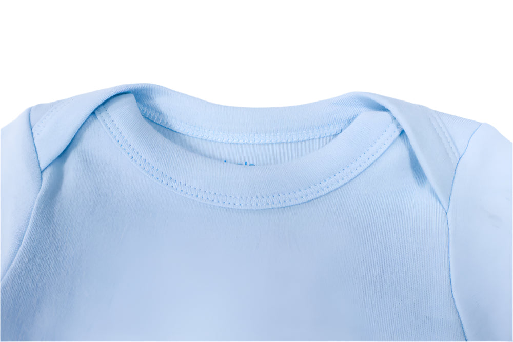 Blue long sleeve onsie neckline