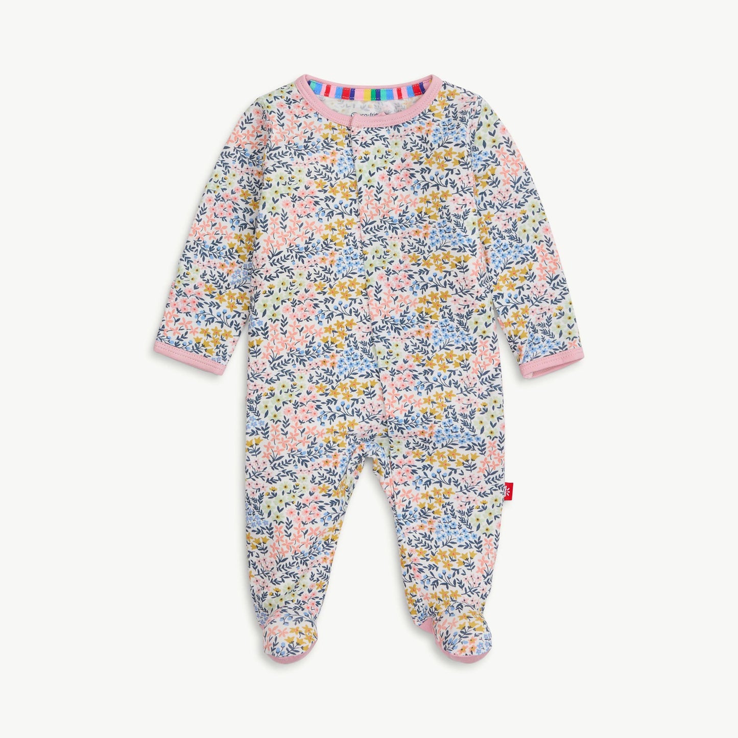Floral patterned baby onesie on a white background