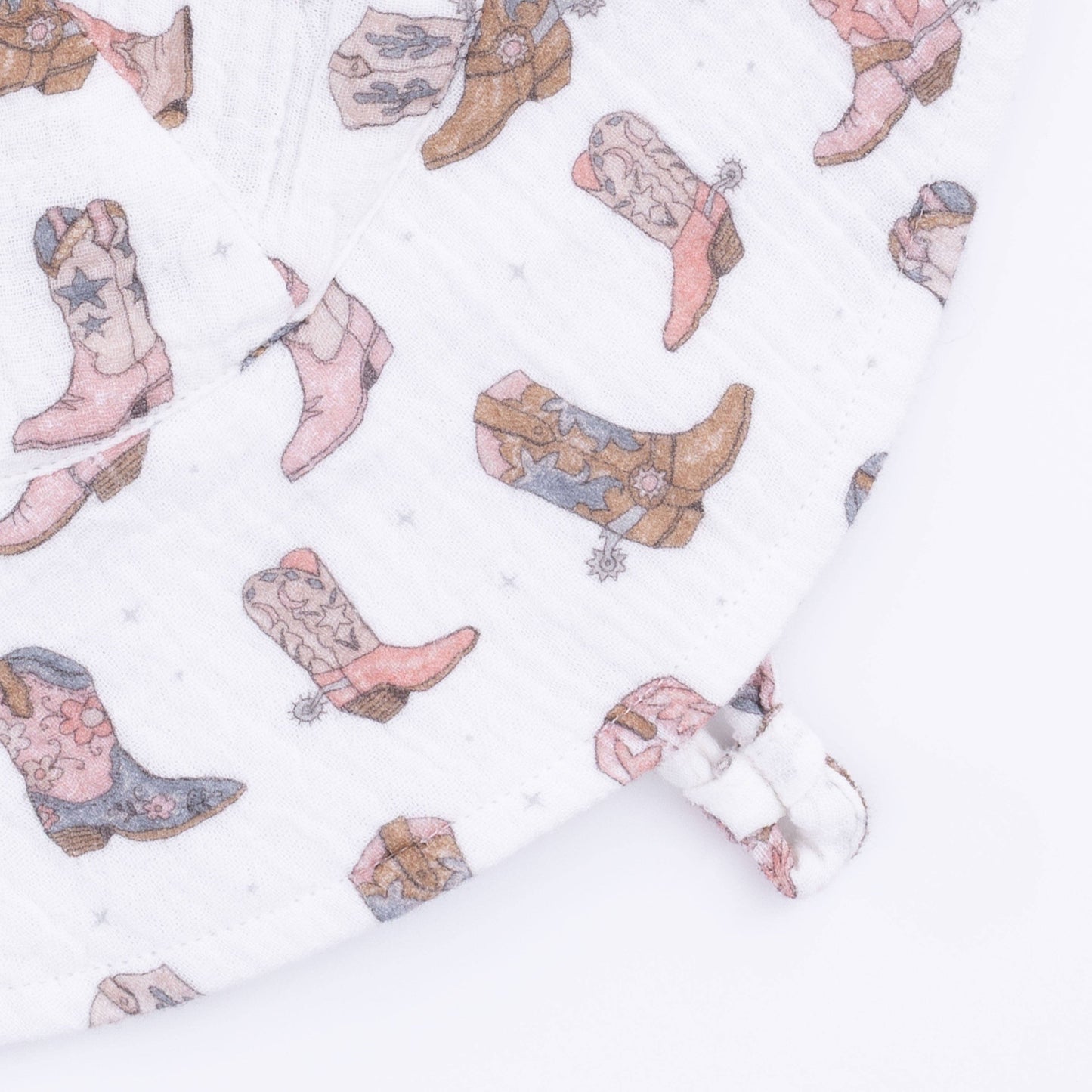 Pattern of pink and blue cowboy boots on a white background