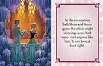 Disney Frozen tiny book Illustration of a couple dancing under a crystal chandelier with a decorative border.
