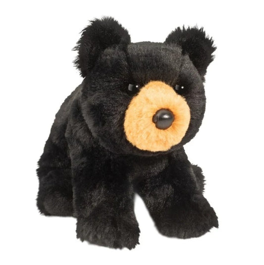 Mini Sitting Black Bear plush cub with tan snout