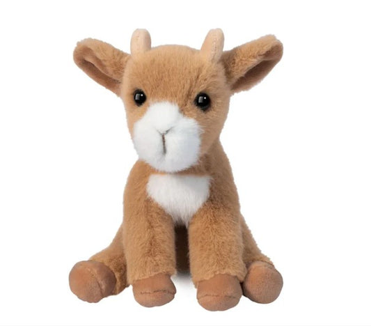 Mini Sitting Goat plush baby goat in mottled cream and tan