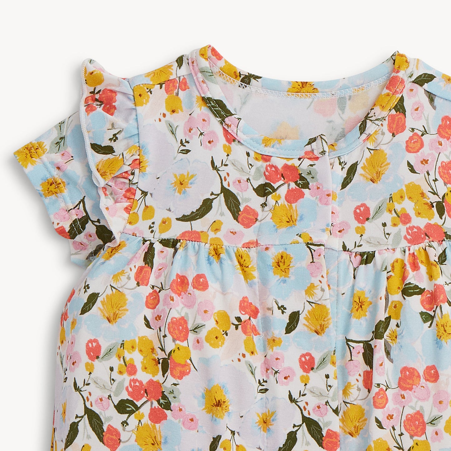 Floral dress with colorful flowers on a white background