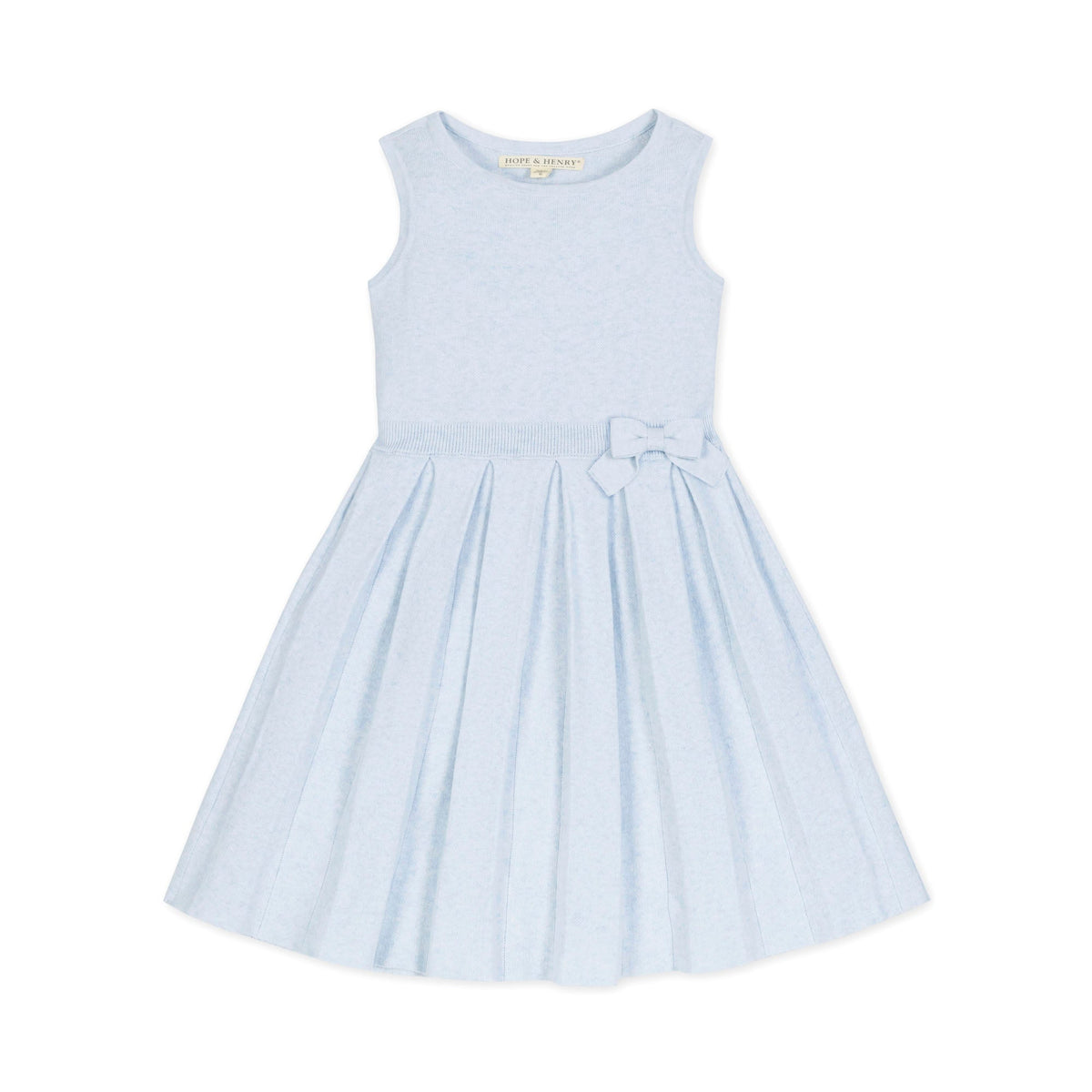 Light blue dress with a bow detail on a white background