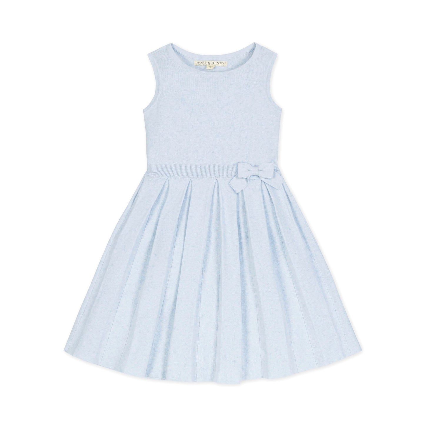 Light blue dress with a bow detail on a white background