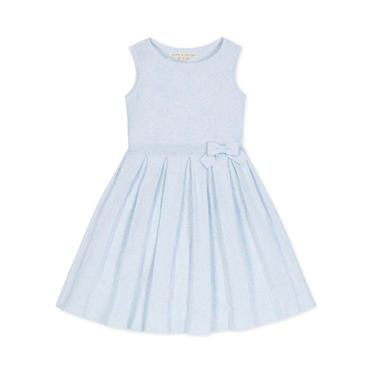 Light blue dress with a bow detail on a white background