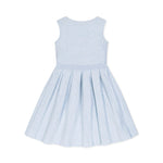 Back of light blue dress on a white background