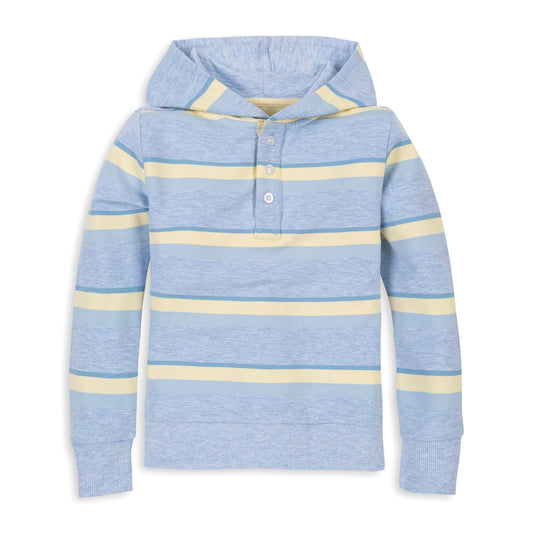 Blue and yellow striped hoodie on a white background