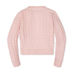 back of Pink cable knit sweater on a white background