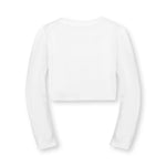 Back of white sweater on a light gray background