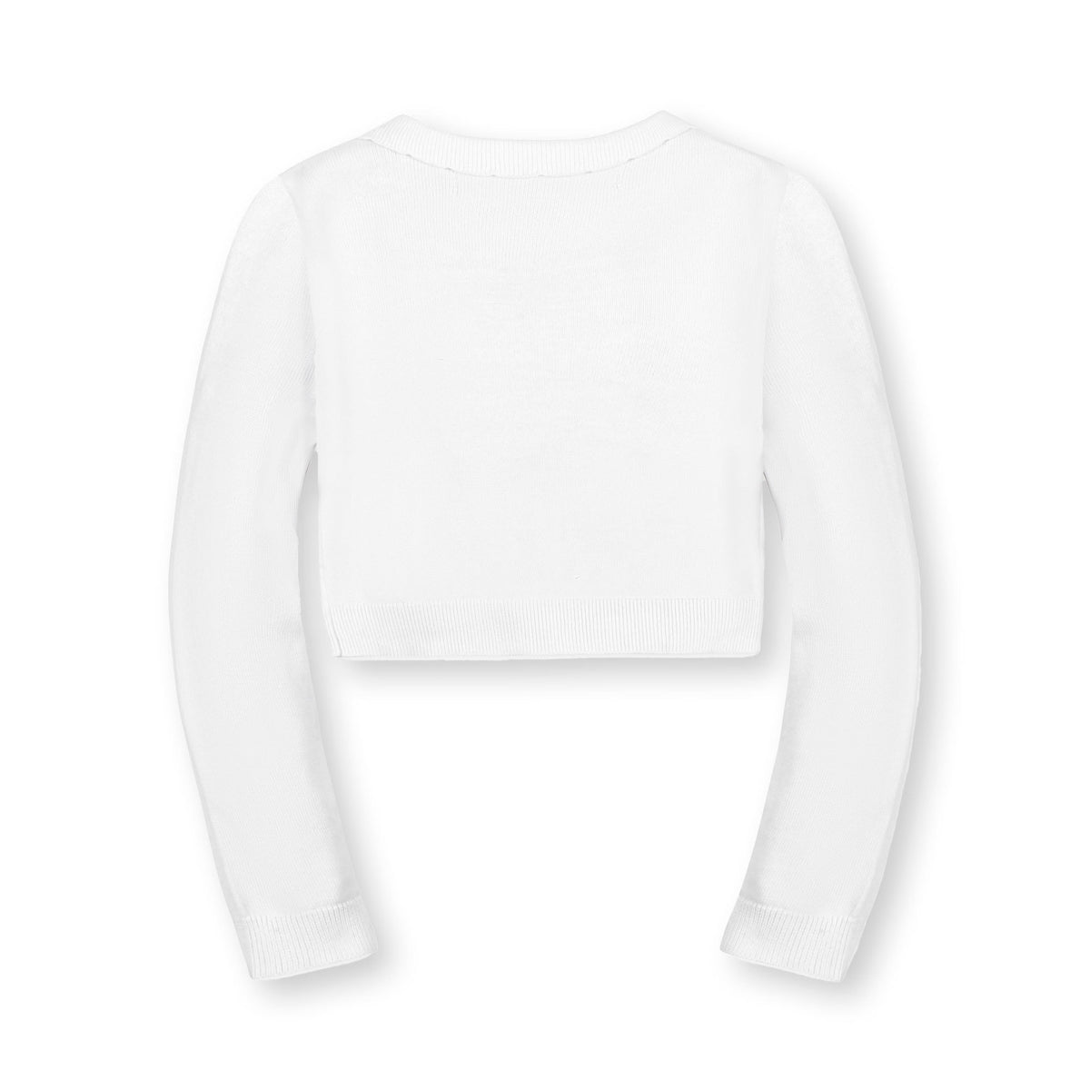 Back of white sweater on a light gray background
