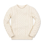 Ivory cable knit organic cotton fisherman sweater for boys, front view
