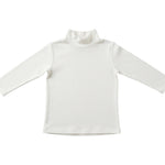 White mock turtleneck shirt on a white background