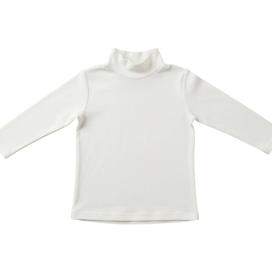 White mock turtleneck shirt on a white background