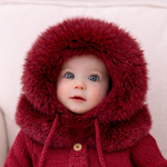 Huggalugs Cuddle Bonnet in Crimson, hand-knit baby Christmas bonnet with soft faux fur trim - view 2