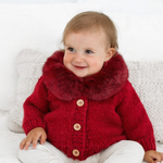 Huggalugs Fur Collar Crimson Cardigan Sweater, hand-knit baby and toddler Christmas cardigan with faux fur collar - view 2