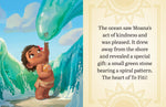 Illustration of a character from Disney  tiny book Moana with text on a yellow background