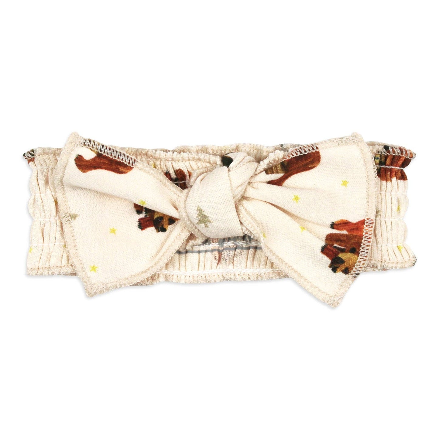 Headband with bow featuring bear print on a white background